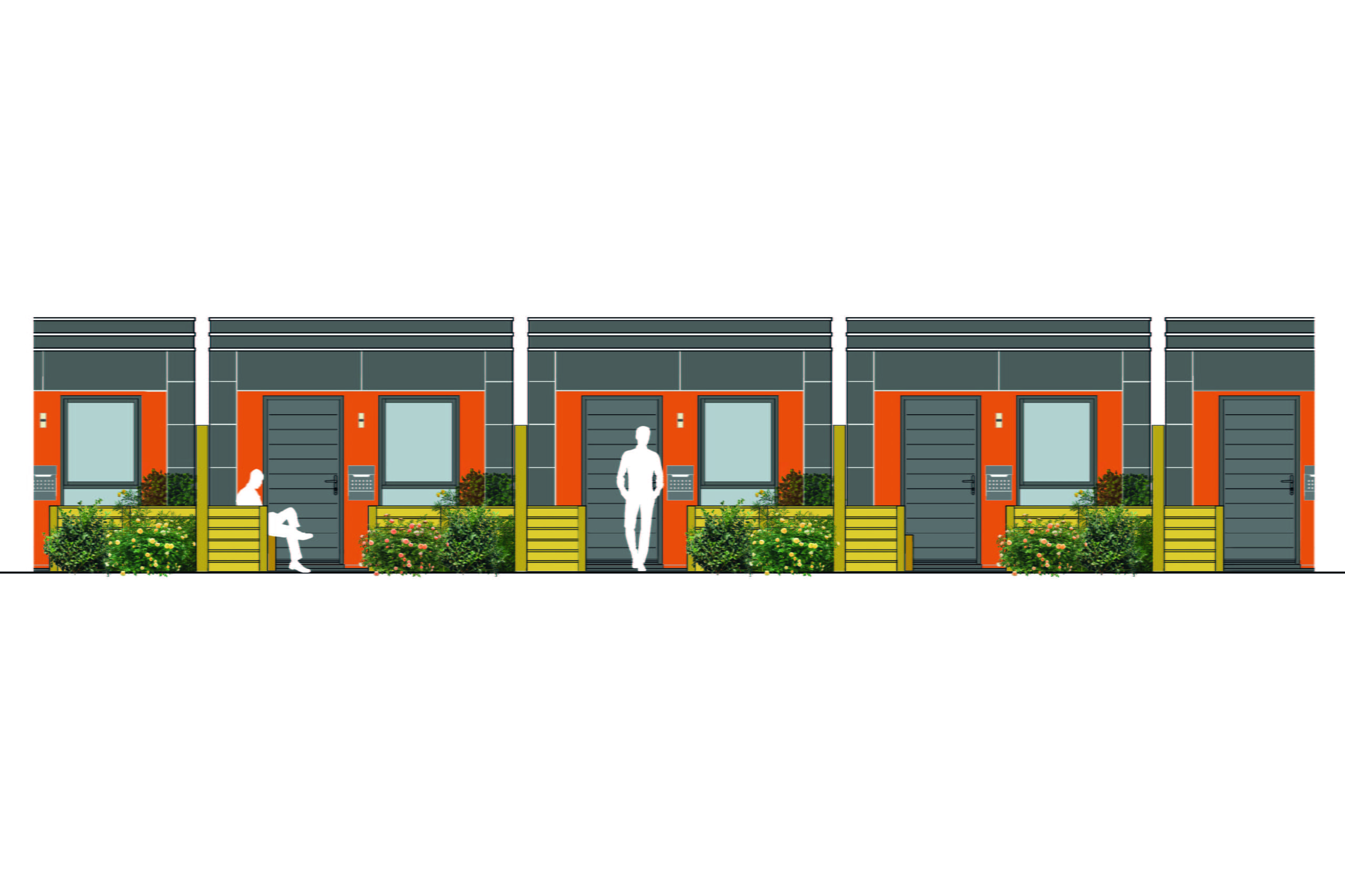 Proposed front elevation of the new modular homes.