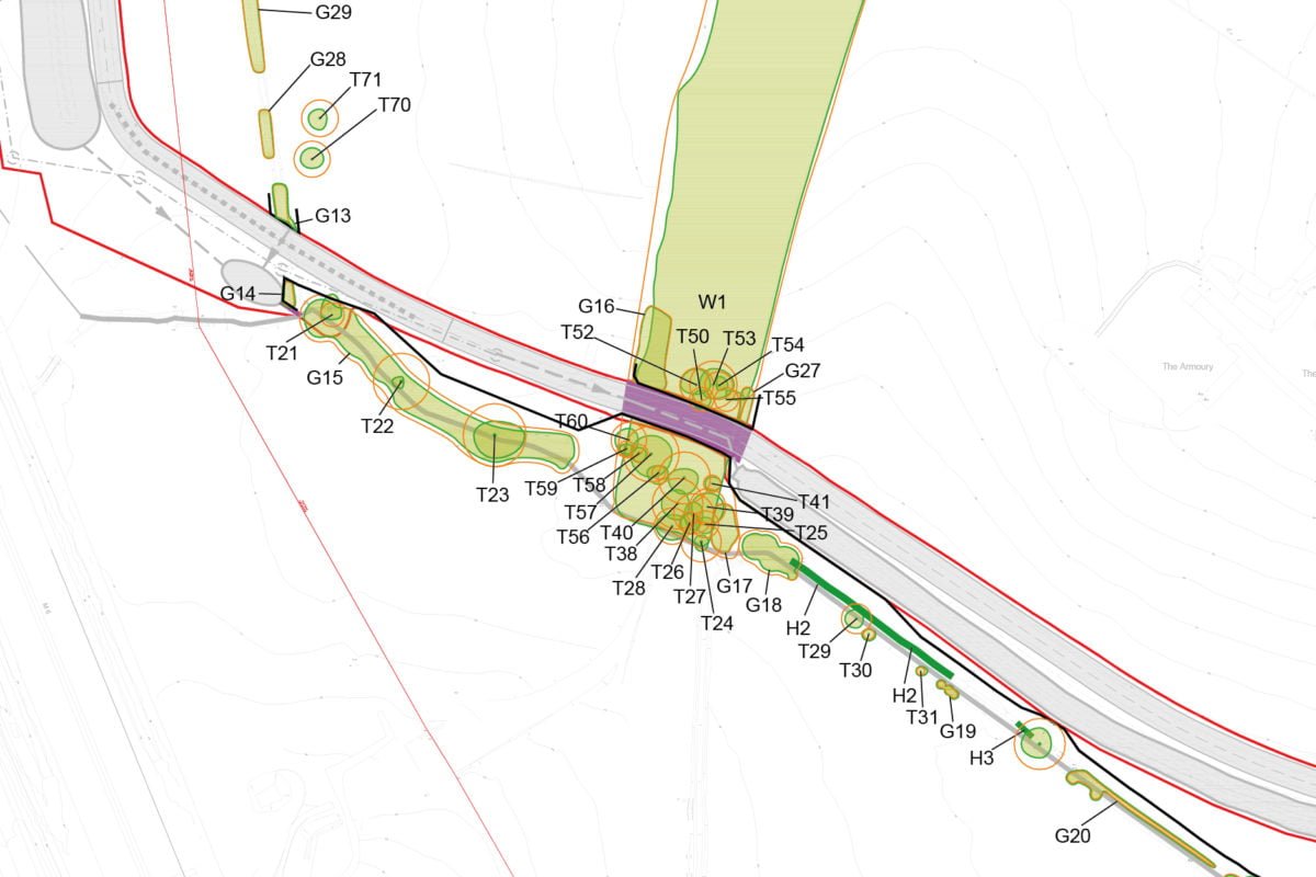 Route from existing campus access road.