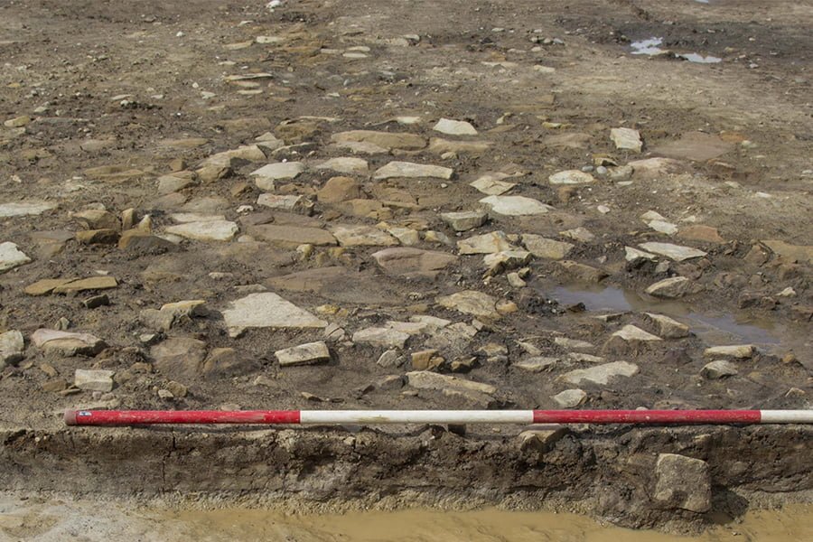 The exposed road foundations