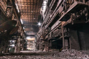 Interior view of one of the steel works bays
